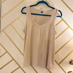 Striped V-Neck Tank Top in Cream and Mustard Yellow